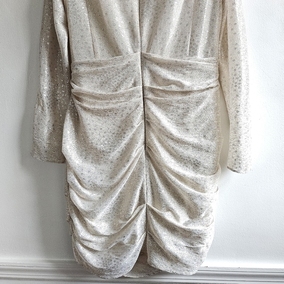 Talbot Runhof Gold/Silver Metallic Effect Ruched Midi Dress Size US14/DE44 - Picture 15 of 17